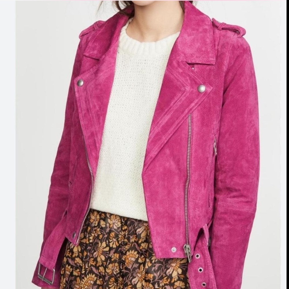 BLANK NYC FUCHSIA SUEDE MOTO JACKET